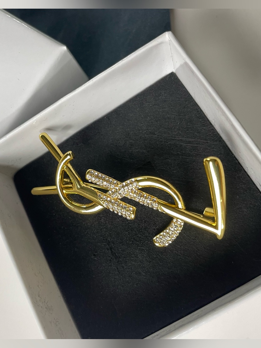 Gold-tone Crystal Logo Brooch - Elegant Gold Brooch